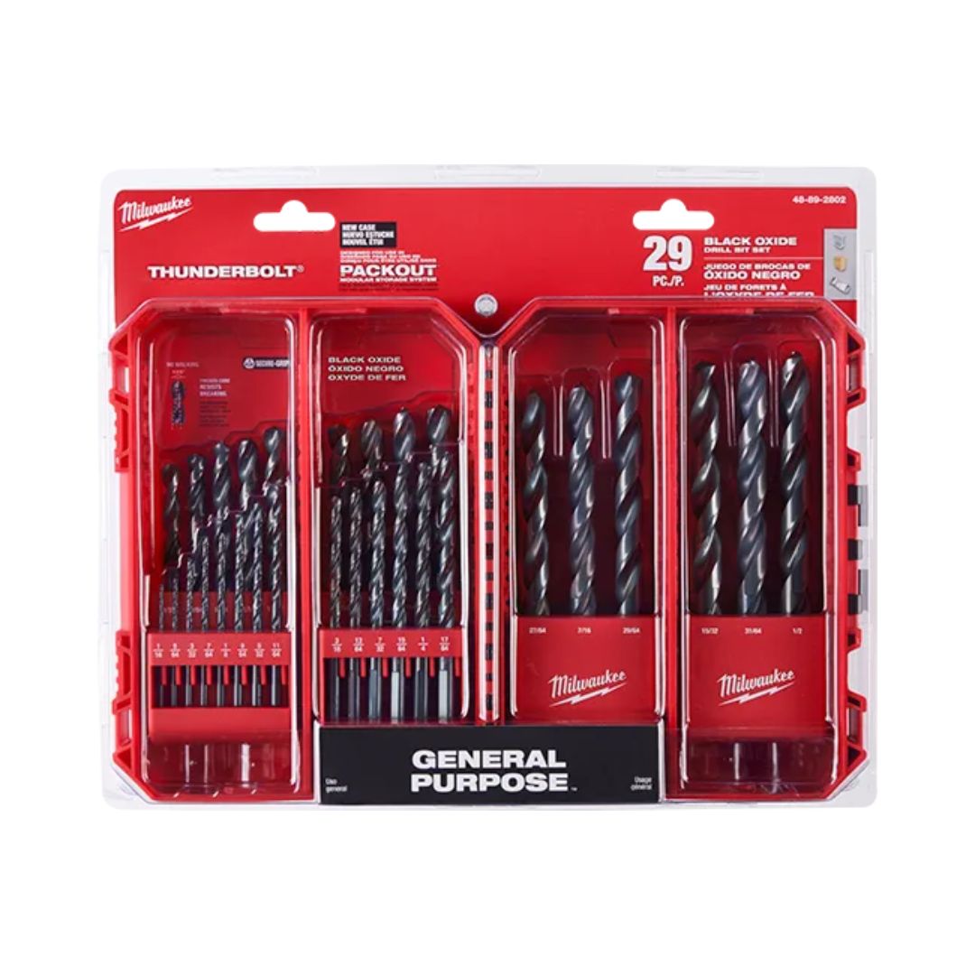 JUEGO DE BROCAS THUNDERBOLD MILWAUKEE 48-89-2802 DE OXIDO NEGRO DE 29 PIEZAS