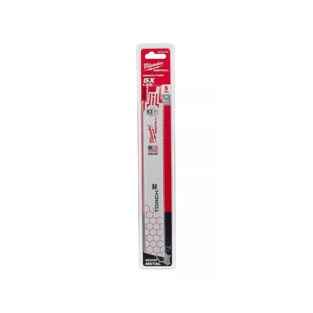 SEGUETA PARA SIERRA SABLE CATEGORIA THE TORCH MILWAUKEE 48-00-5787 DE 14 TPI Y DE 9 PULGADAS, CON 5 PIEZAS