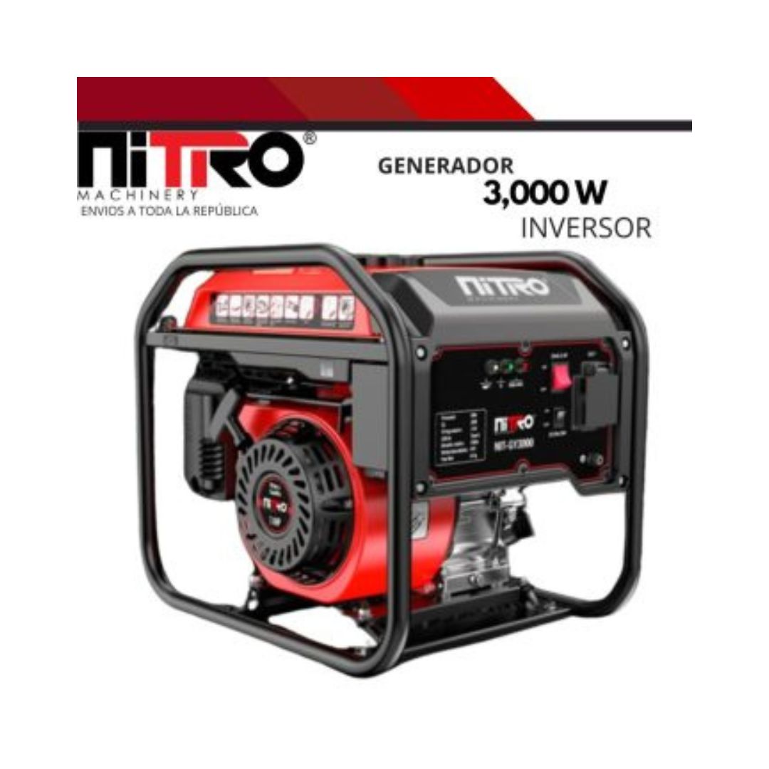 GENERADOR INVERTER A GASOLINA NITRO GY3000 DE 3000 WATTS, 7HP, 4 TIEMPOS CON ENCENDIDO MANUAL