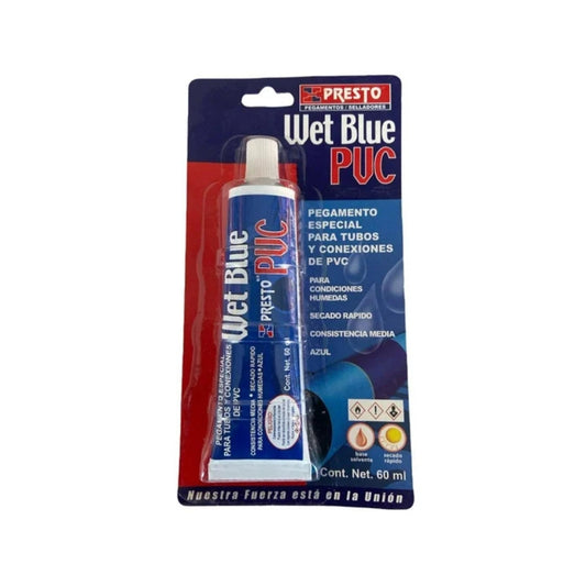 Pegamento PVC Azul Presto Wet Blue 60ml | Adhesivo Tuberías