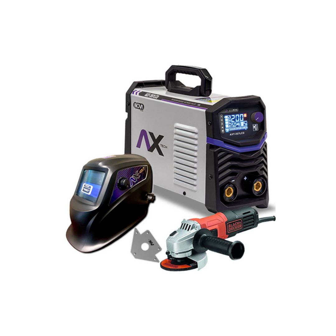 SOLDADORA INVERSOR AX-TECH 207LCD-C1 DE 200 AMP + COMBO