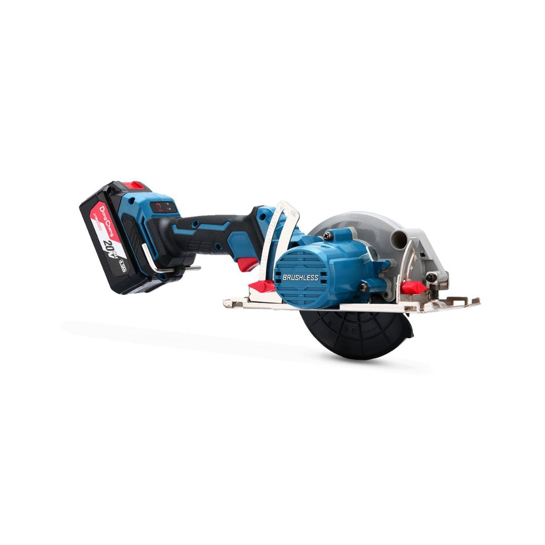 SIERRA CIRCULAR INALAMBRICA DONG CHENG DCMY125DM DE 5 PULGADAS Y 20V CON CARGADOR, 1 BATERIA Y ESTUCHE