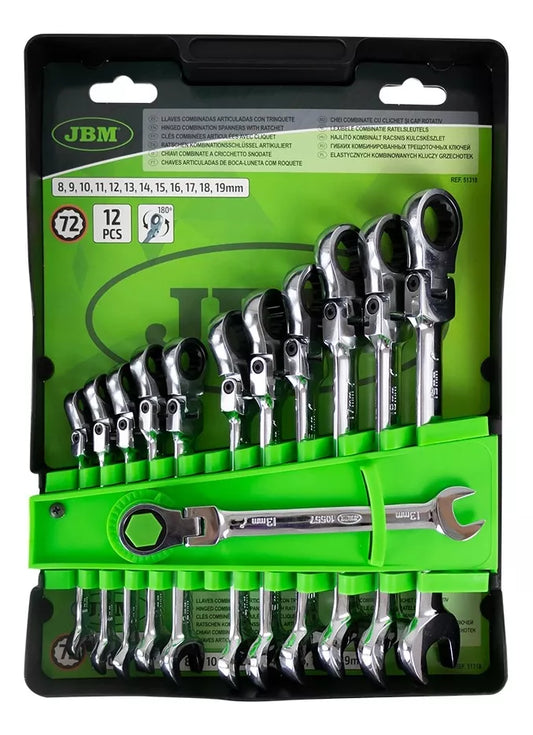 JUEGO DE 12 LLAVES COMBINADAS CON MATRACA DE 8 A 19 MM JBM