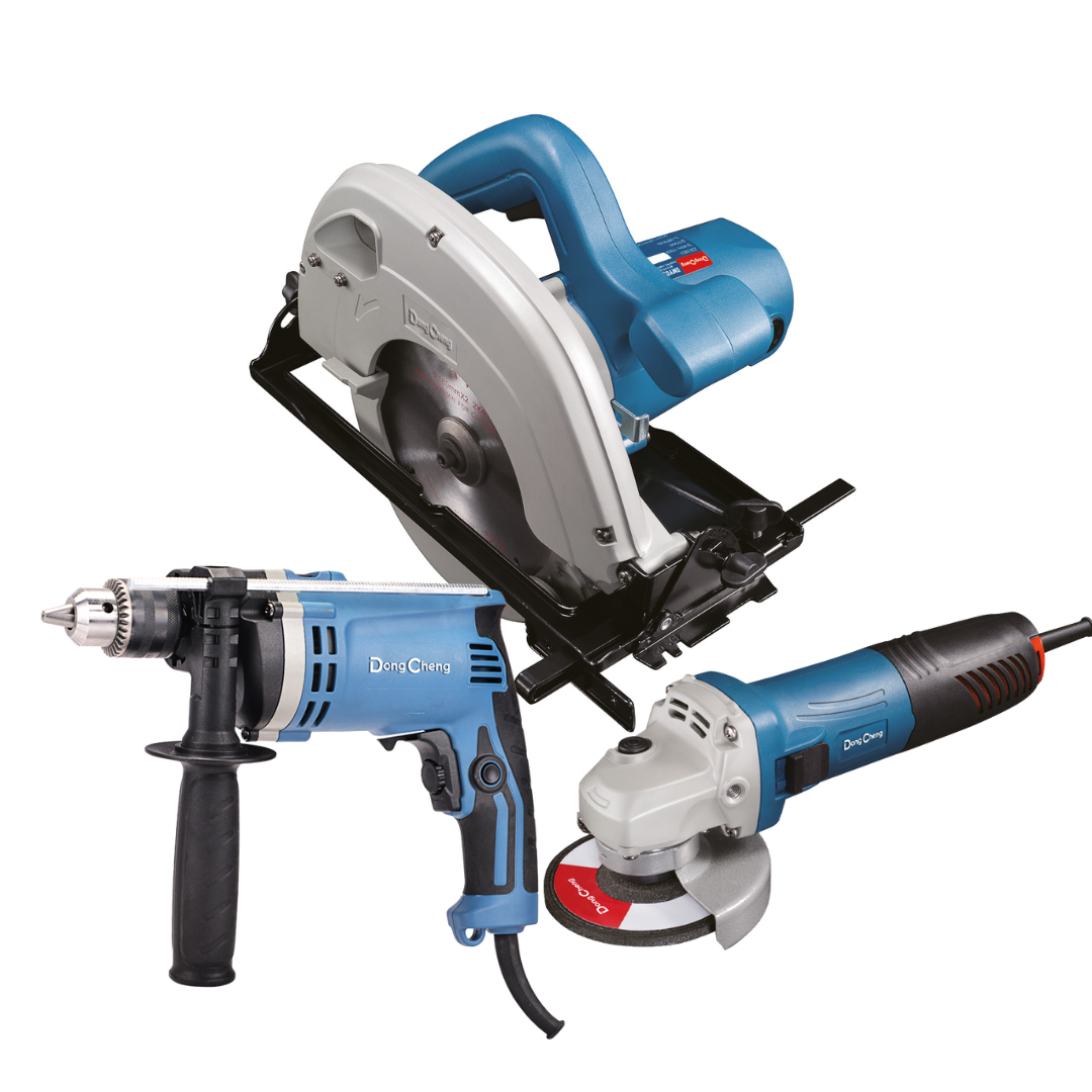 SIERRA CIRCULAR DONGCHENG 7 1/4" 1,500 W 5,300 RPM + ROTOMARTILLO DE 1/2 710 W DZJ16 + MINIESMERILADORA DE 4 1/2, 800 W DSM09-115S