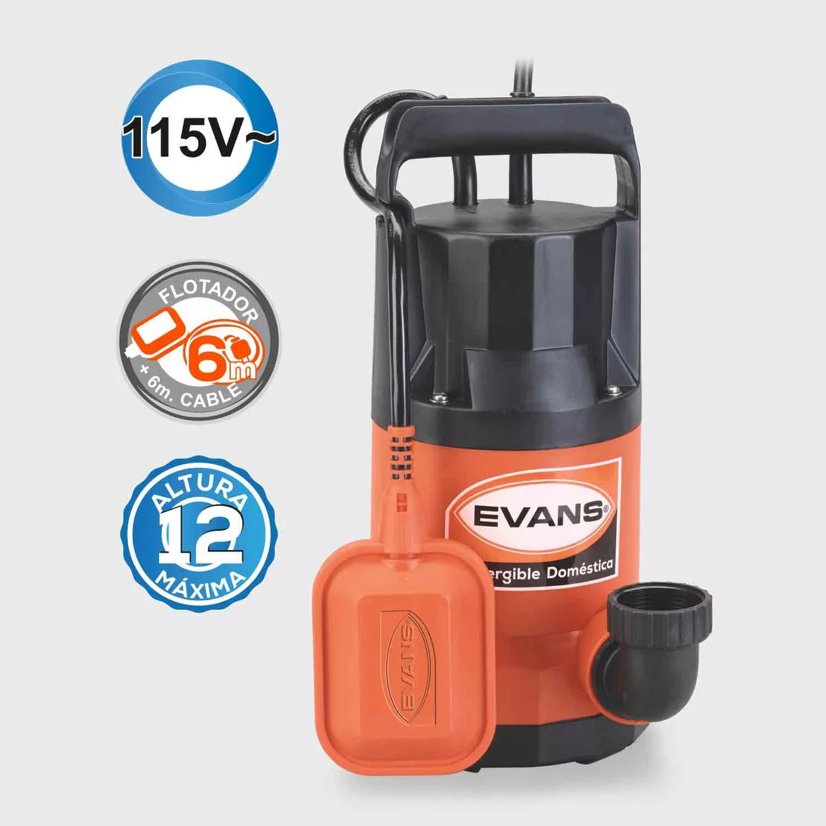 MOTOBOMBA SUMERGIBLE CON MOTOR MONOFASICO EVANS SLA1.5ME050 DE 1/2HP