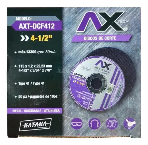 PAQUETE DE DISCOS DE CORTE DE 4.5” AXTECH DCF412 PARA METAL Y ACERO