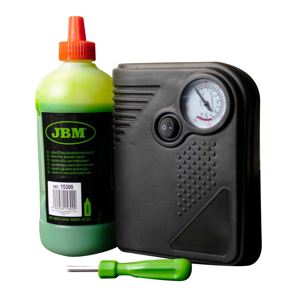 KIT DE REPARACION DE NEUMATICOS LÍQUIDO Y COMPRESOR