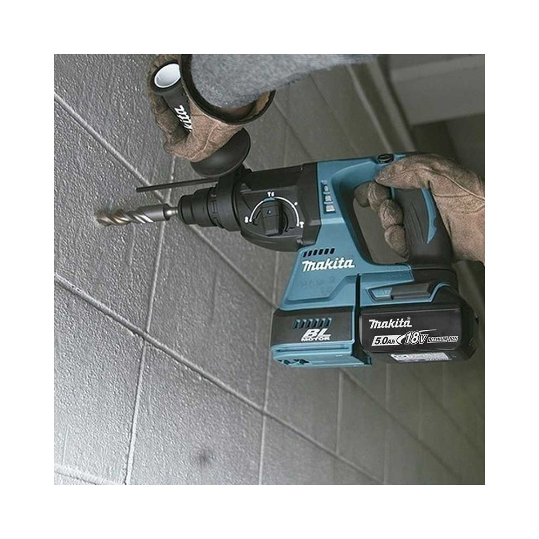 ROTOMARTILLO INALAMBRICO SDS PLUS MAKITA DHR242STX2 SIN CARBONES CON 1 BATERÍA DE 5 AMP + KIT DE 14 BROCAS Y CINCEL SDS