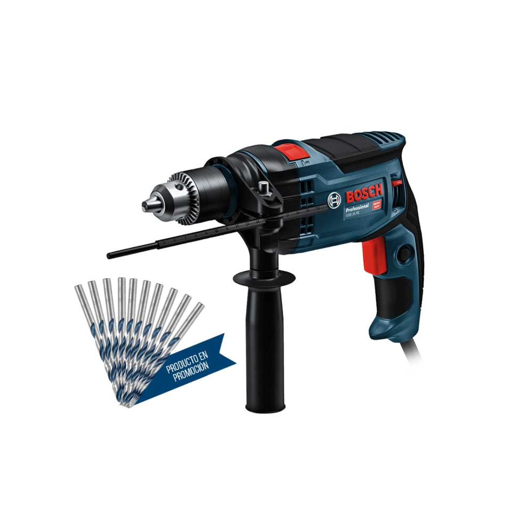 COMBO ROTOMARTILLO 1/2" BOSCH GSB 13 RE 750W + 10 BROCAS DE 9/64 + MALETA DE REGALO
