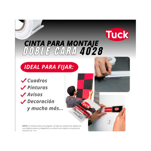 CINTA DOBLE CARA 4028 TUK 422801 CON ESPUMA DE POLIETILENO DE 3/4" X 5 MTS