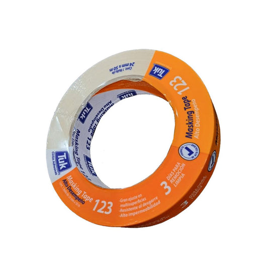 CINTA MASKING TAPE 123 TUK 102305 PARA USO AUTOMOTRIZ DE 1/2" X 50 M, LINEA SUPER ECONOMICA