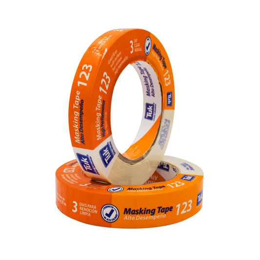 CINTA MASKING TAPE 123 TUK 102305 PARA USO AUTOMOTRIZ DE 1/2" X 50 M, LINEA SUPER ECONOMICA