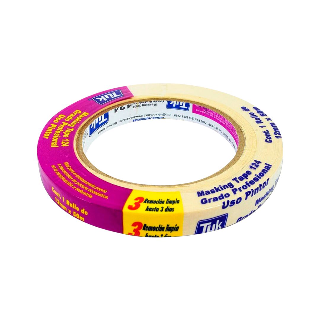 CINTA MASKING TAPE 124 TUK 124-1/2X50 PARA USO AUTOMOTRIZ DE 1/2" X 50 M