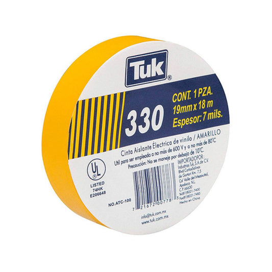 CINTA AMARILLA DE VINILO TUK 330-3/4X18AMA PARA USO ELECTRICO DE 3/4" X 18 M