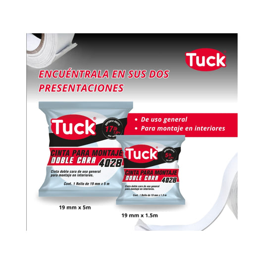 CINTA DOBLE CARA 4028 TUK 422801 CON ESPUMA DE POLIETILENO DE 3/4" X 5 MTS