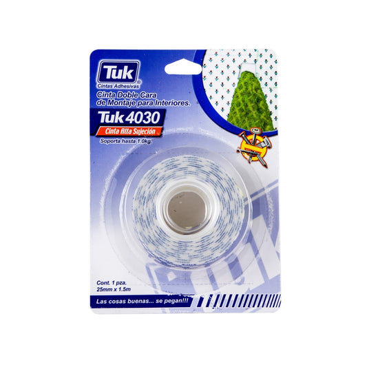 CINTA ADHESIVA DOBLE CARA 4030 TUK 423004 CON ESPUMA DE POLIETILENO DE 3/4" X 1.5 M