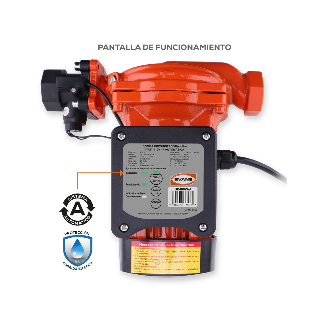 Bomba Presurizadora Evans 400W | Altura Máx. 17 Metros | BP400W-A