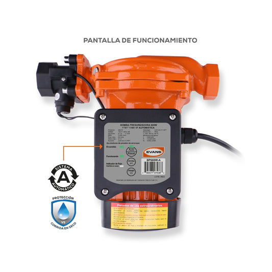 Bomba Presurizadora Evans 600W | 21 Mts Altura Máx. | Conexión 1 Pulgada | BP600W-A