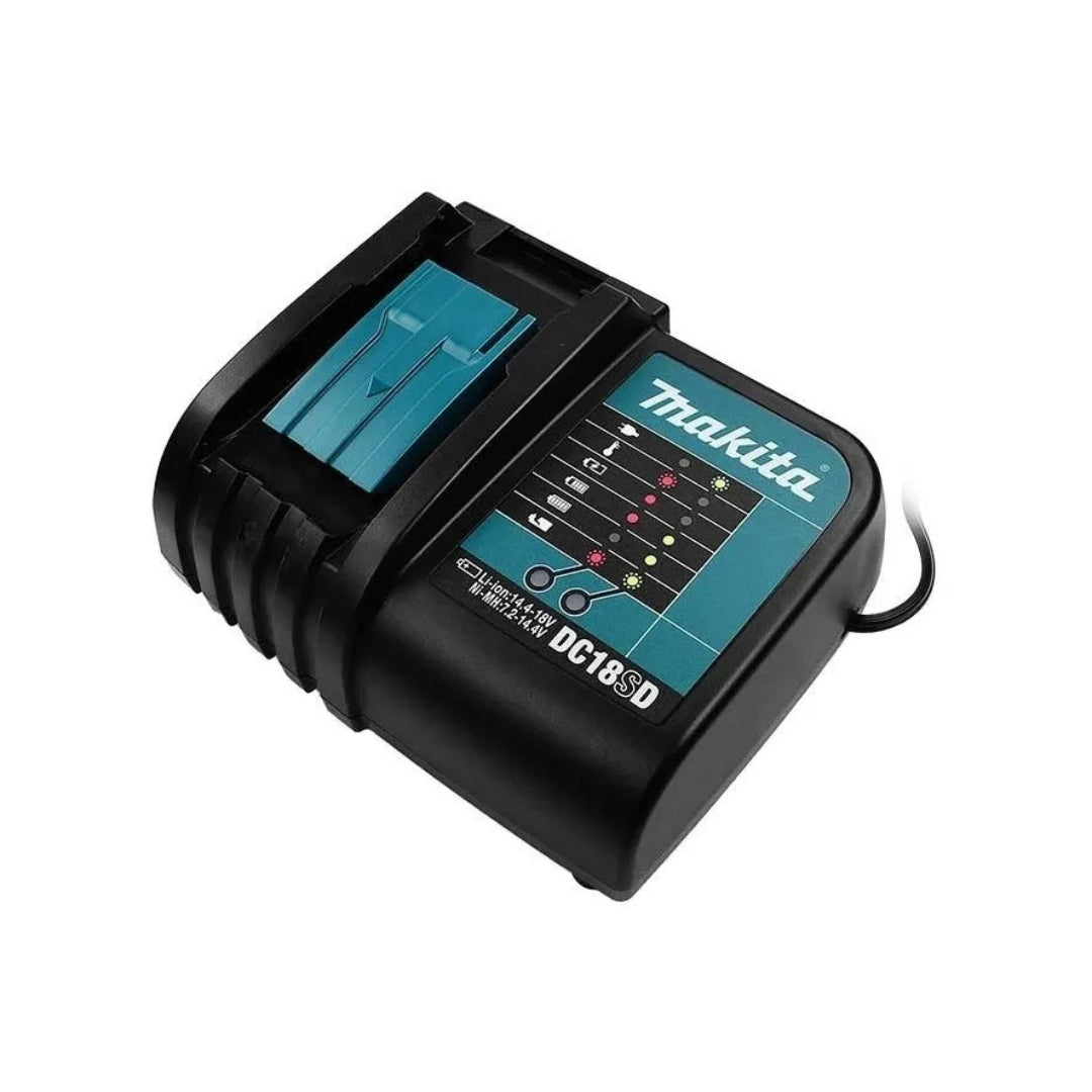 Combo Makita 18V Sin Carbones: Rotomartillo/Atornillador + 2 Baterías + Lámpara + Brocas y Discos