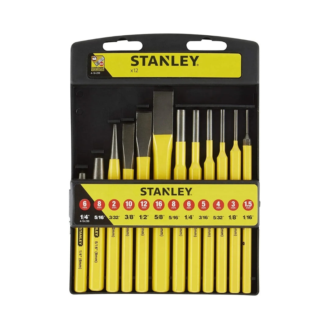 Juego de Punzones y Cinceles Stanley 12 Piezas | Herramientas de Golpe para Trabajo Pesado