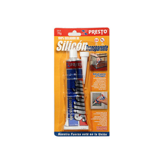 Sellador 100% Silicon Presto Transparente 70g | Antihongos