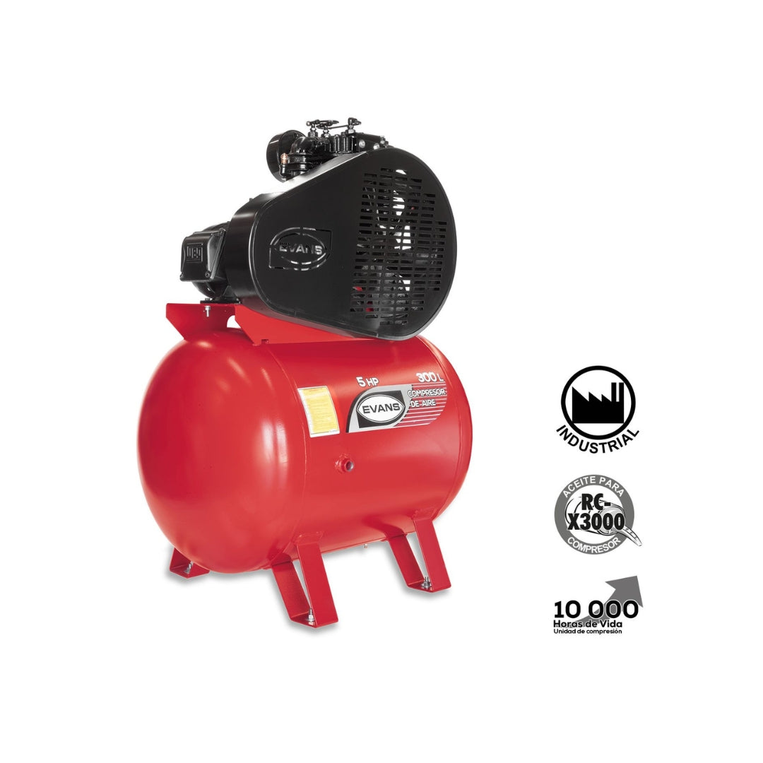 Compresor de Aire EVANS E230ME0500-300 – 5 HP, 300 Litros, 2 Etapas, 175 PSI