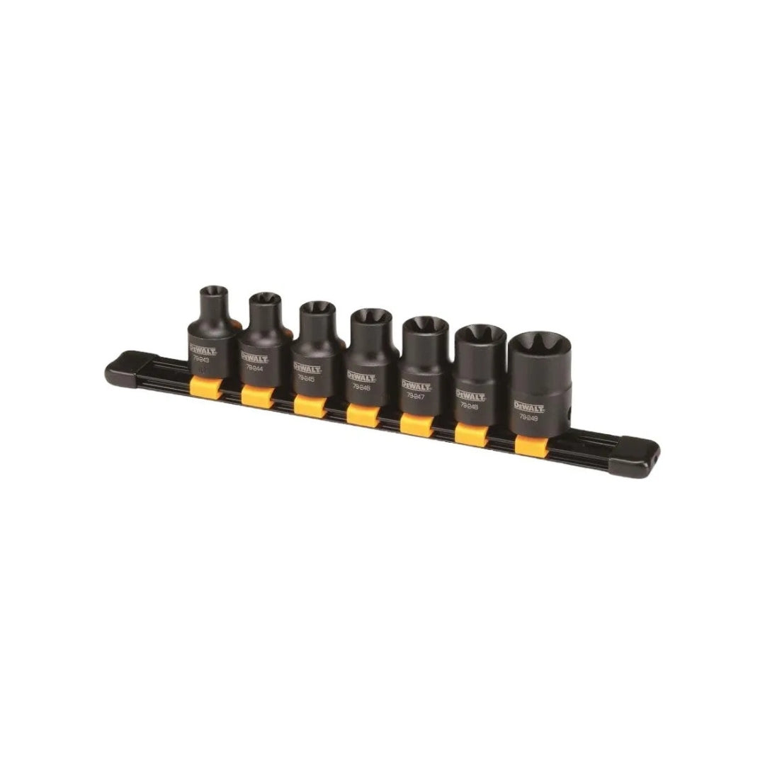 JUEGO DE DADOS DE IMPACTO DEWALT DWMT19260 DE 1/2" TIPO TORX 7 PIEZAS CROMADO NEGRO