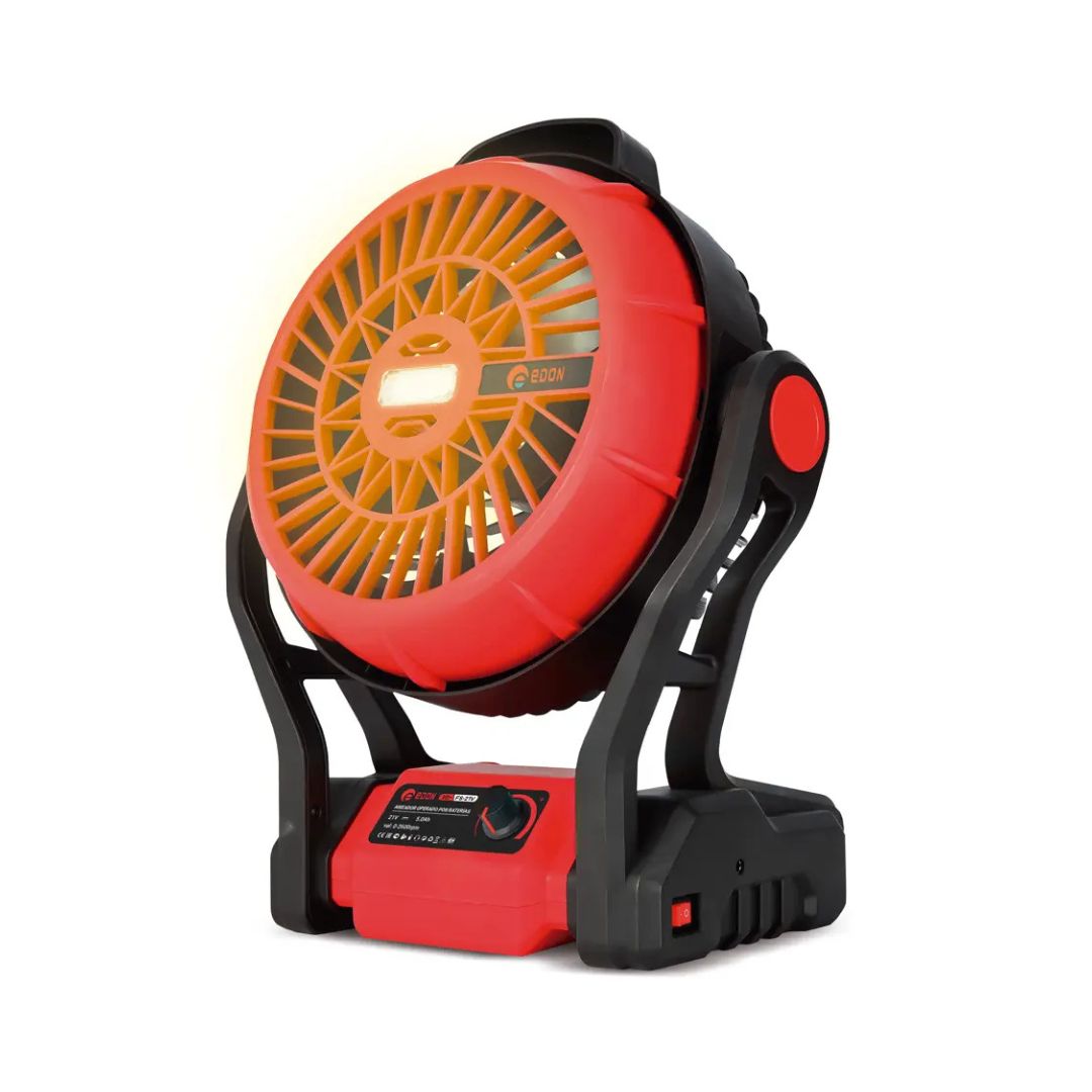 Ventilador Inalámbrico 21V con Lámpara LED, Batería 5.0Ah Ultra y Cargador | Edon ED-FS-21V
