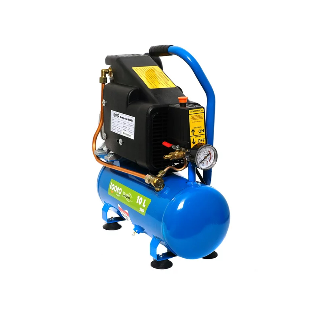 COMPRESOR DE AIRE LUBRICADO DE 2 HP DE 10 LITROS 127 V 115 PSI MARCA IGOTO