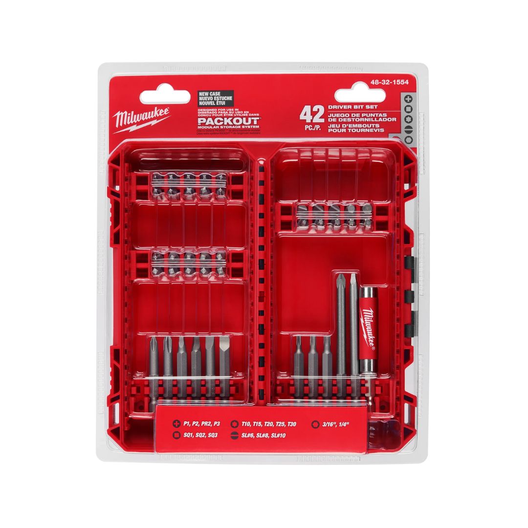 JUEGO DE PUNTAS PARA DESTORNILLADOR MILWAUKEE 48-32-1554 DE 42 PIEZAS