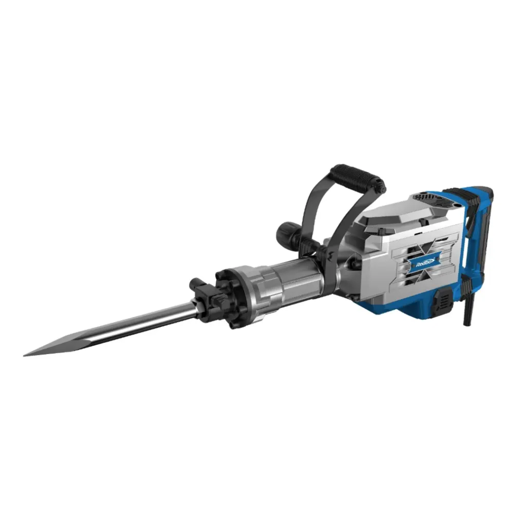 MARTILLO DEMOLEDOR ZANCO HEXAGONAL DE 15KG REDBO RB-JH-15KG, 2000W, 66J, CON ESTUCHE METALICO, 2 CINCELES, 2 BROCAS Y TUBO DE GRASA