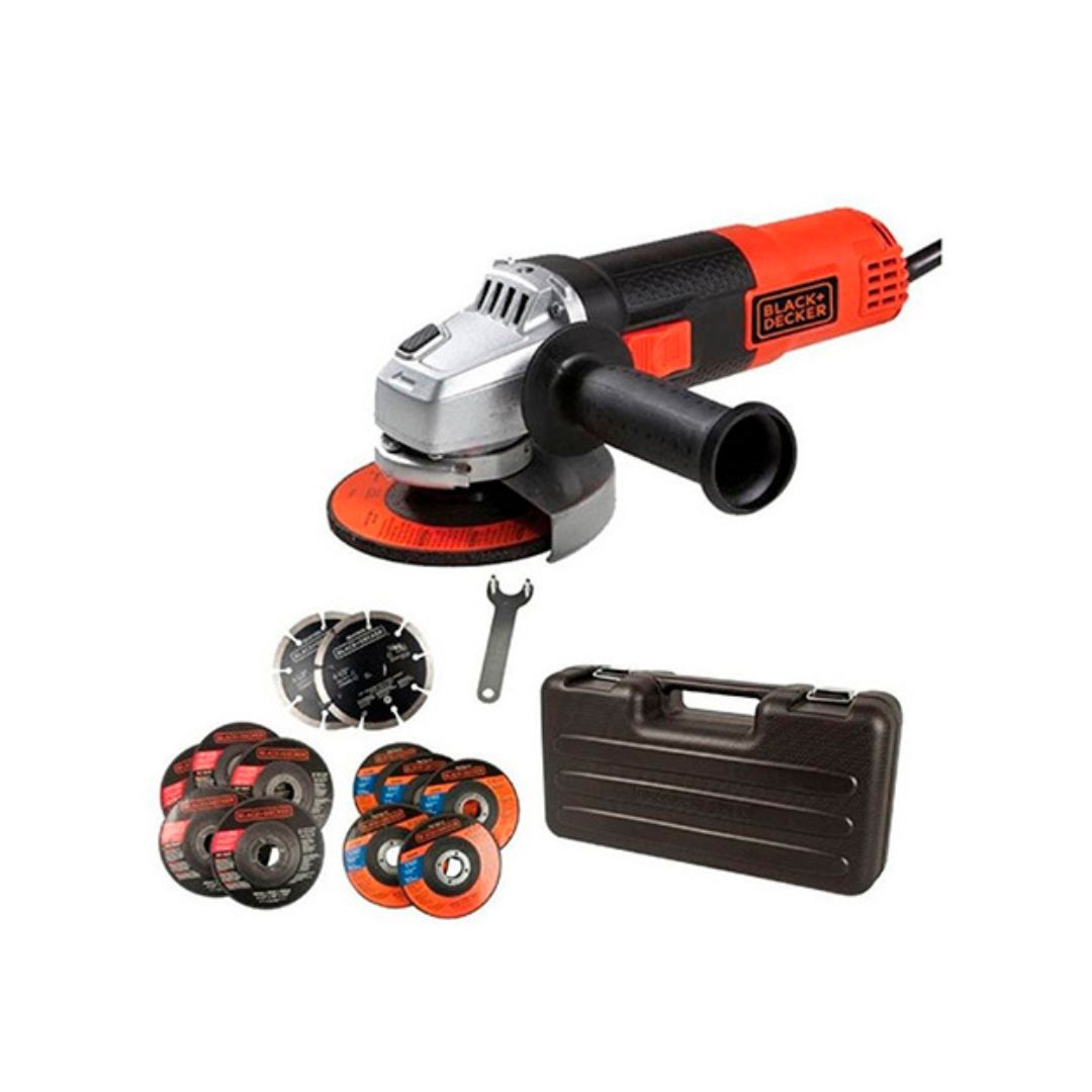 COMBO ESMERILADORA BLACK AND DECKER G720K12-B3 DE 820W CON ESTUCHE MAS  10 DISCOS ABRASIVOS Y 2 DISCOS DE DIAMANTE