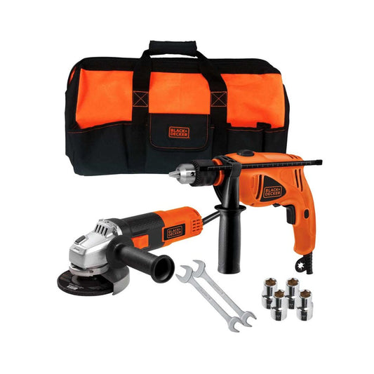 COMBO ROTOMARTILLO DE 1/2 C/MINIESMERIL 4½ 820W BLACK & DECKER INCLUYE MALETA DE LONA+2 LLAVES ESP. 11/16X13/16+4 DADOS 1/2X7/16