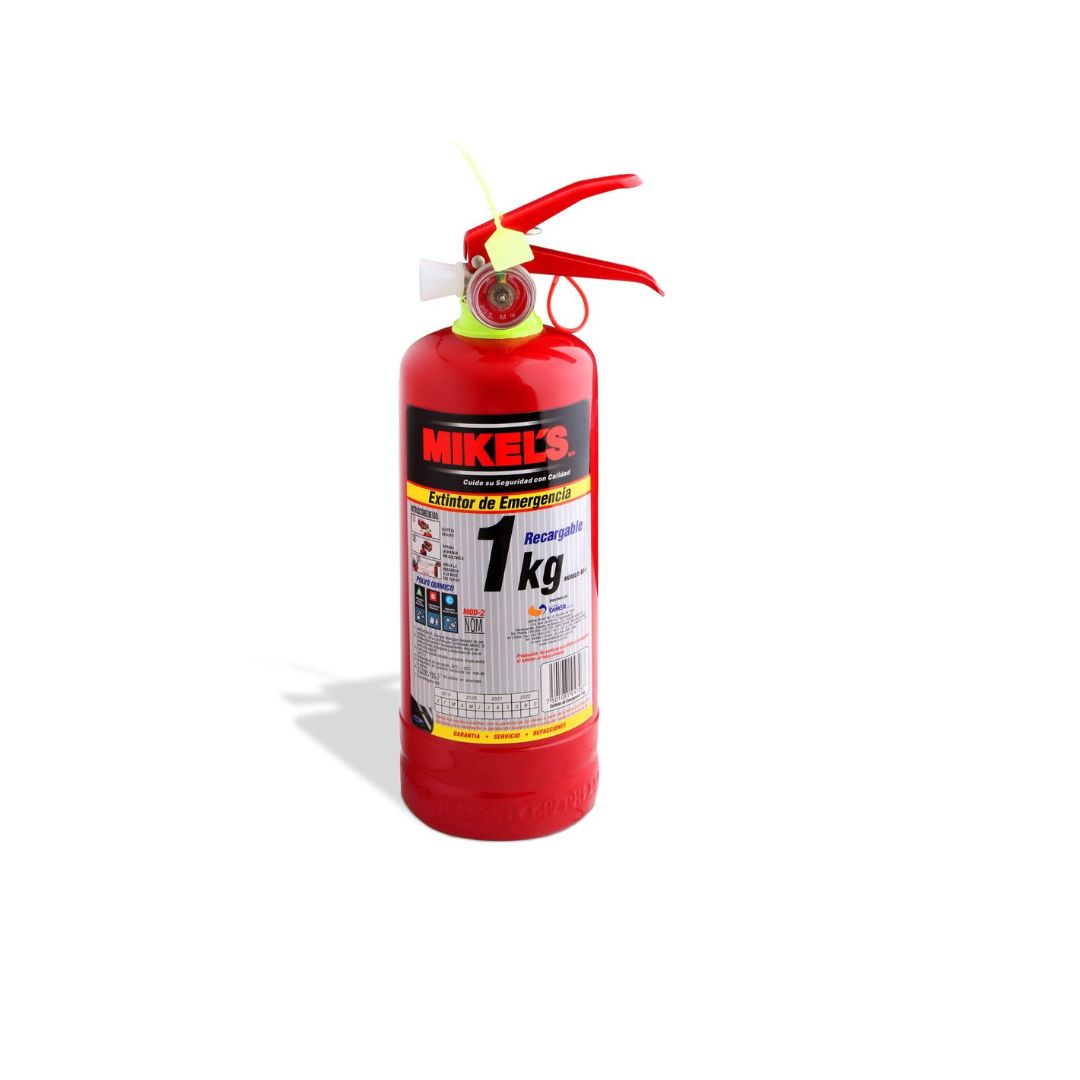 EXTINGUIDOR MIKEL´S EE-1 DE 1KG PARA EMERGENCIA, RECARGABLE Y DE TIPO ABC CON CINCHOS