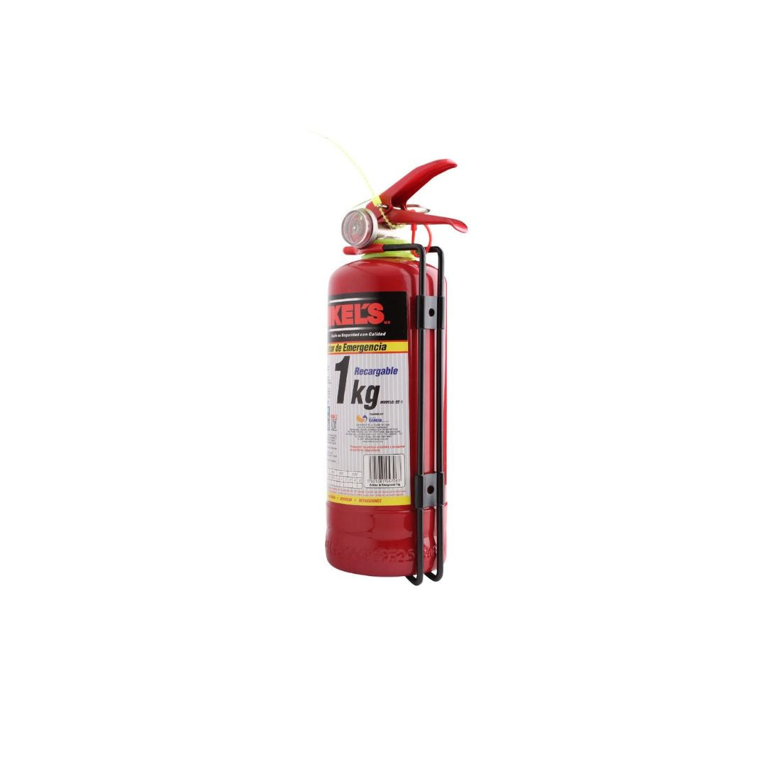 EXTINGUIDOR MIKEL´S EE-1 DE 1KG PARA EMERGENCIA, RECARGABLE Y DE TIPO ABC CON CINCHOS