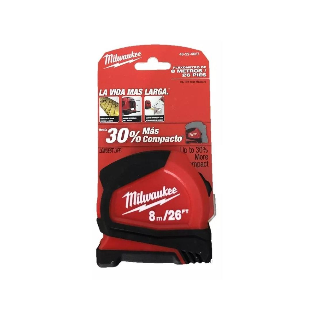 FLEXOMETRO COMPACTO MILWAUKEE 48-22-6627 DE 8MTS/26FT PARA USO RUDO