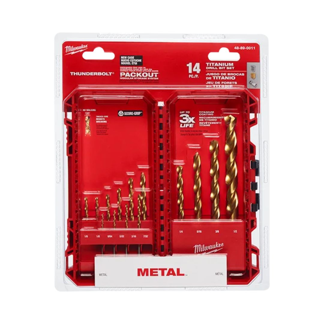 JUEGO DE BROCAS THUNDERBOLT MILWAUKEE 48-89-0011 DE TITANIO CON 14 PIEZAS