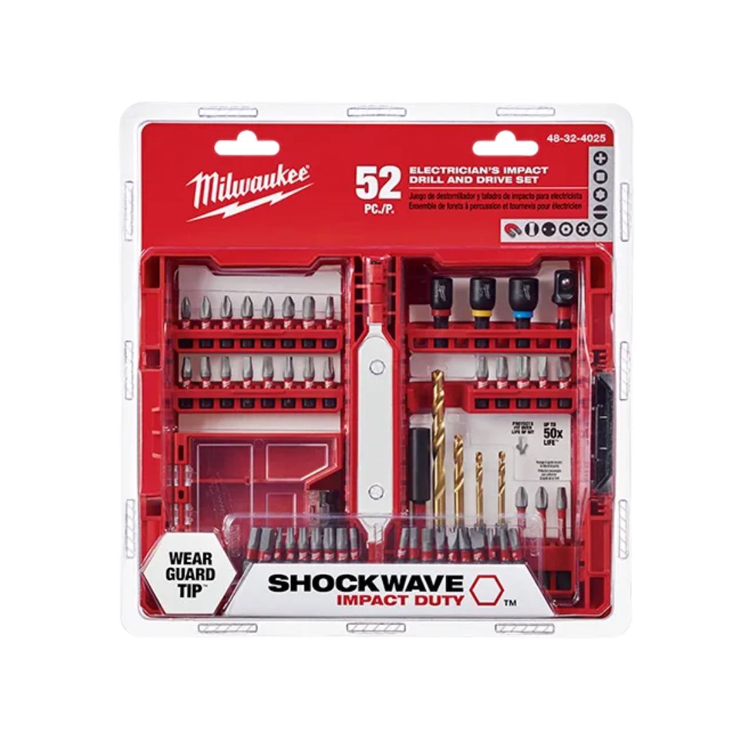 JUEGO DE PUNTAS Y BROCAS SHOKCWAVE MILWAUKEE 48-32-4025 CONTIENE 52 PIEZAS