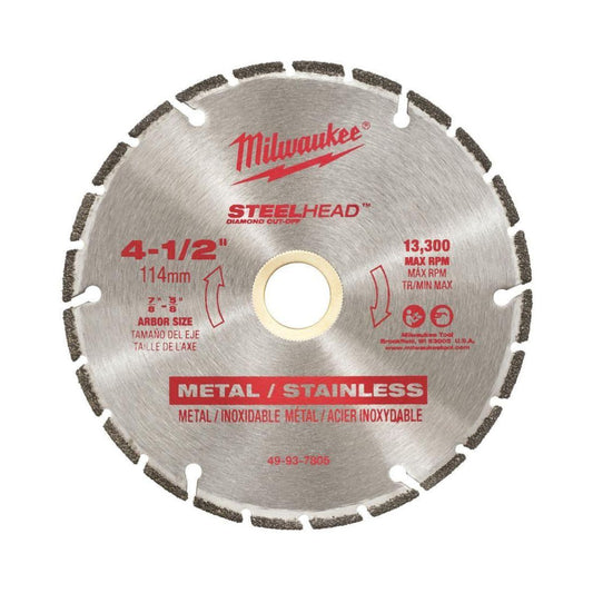 DISCO DE DIAMANTE MILWAUKEE 49-93-7805 DE 4 1/2" PARA CORTE METAL PTR, SOLIDOS, ANGULOS STEEL HEAD, PARA MINI ESMERIL