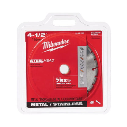 DISCO DE DIAMANTE MILWAUKEE 49-93-7805 DE 4 1/2" PARA CORTE METAL PTR, SOLIDOS, ANGULOS STEEL HEAD, PARA MINI ESMERIL