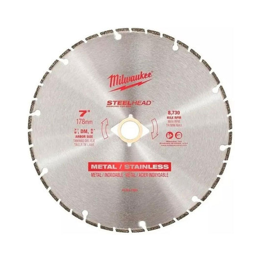 DISCO DE DIAMANTE STEELHEAD MILWAUKEE 49-93-7820 DE 7" PARA CORTE DE METAL, ADECUADO PARA ESMERIL