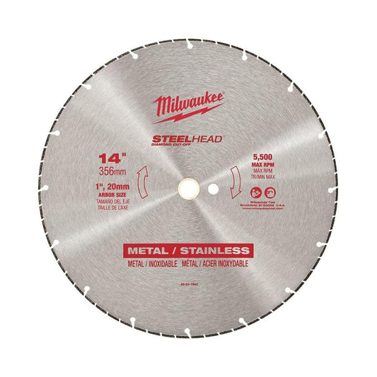 DISCO DE DIAMANTE STEELHEAD MILWAUKEE 49-93-7840 DE 14" PARA CORTE EN METAL, SOLIDOS Y ANGULOS, PARA CHOP SAW