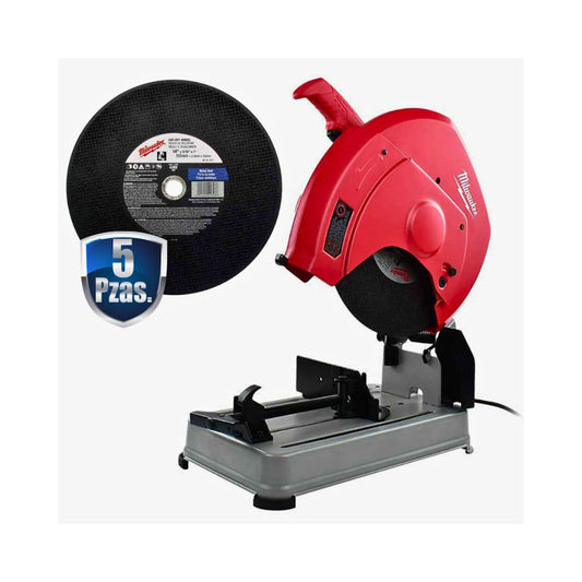 COMBO CORTADORA DE METALES MILWAUKEE 6177-20+C03 DE 14" Y 3,900 RPM, DE 15 AMP MAS 5 DISCOS DE CORTE DE 14" MILWAUKEE