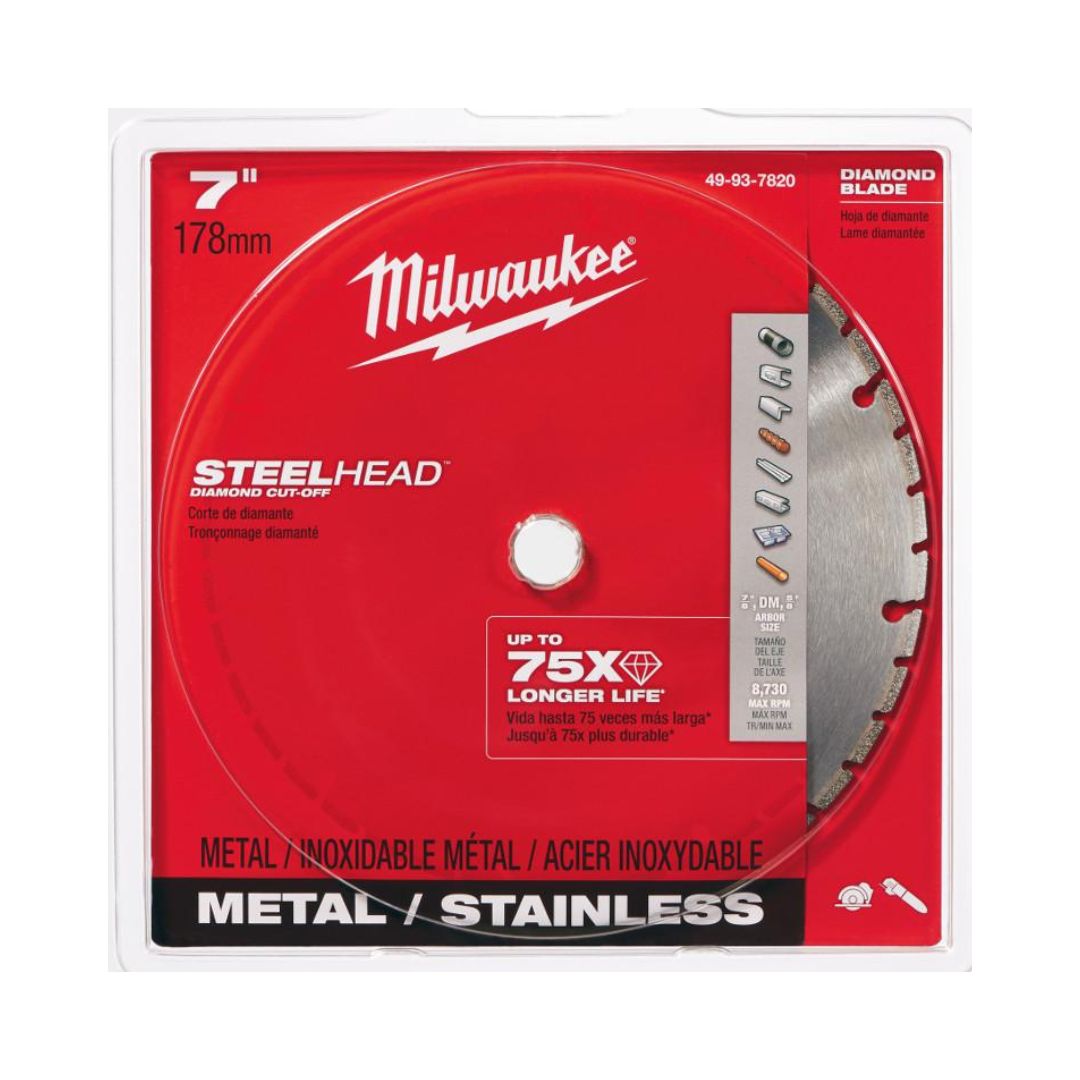 DISCO DE DIAMANTE STEELHEAD MILWAUKEE 49-93-7820 DE 7" PARA CORTE DE METAL, ADECUADO PARA ESMERIL