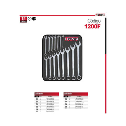 JUEGO DE LLAVES URREA 1200F 12 PIEZAS COMBINADAS METRICAS EN ESTUCHE