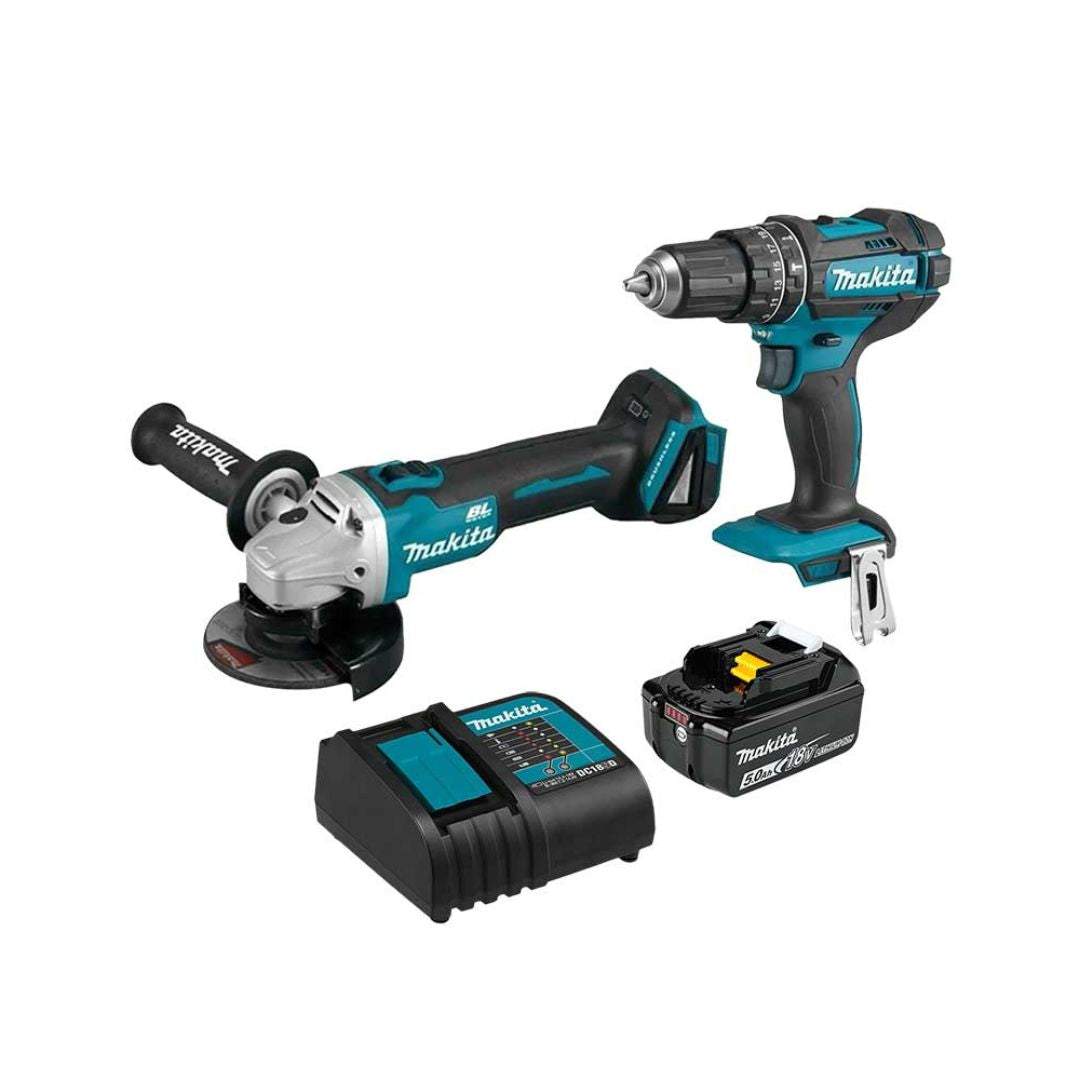 COMBO MINIESMERILADORA INALAMBRICA DE 4 1/2" 18V MÁS ROTOMARTILLO 1/2" 18V MAKITA DLX2402ST INCLUYE BATERÍA DE 5 AMPERIOS Y CARGADOR