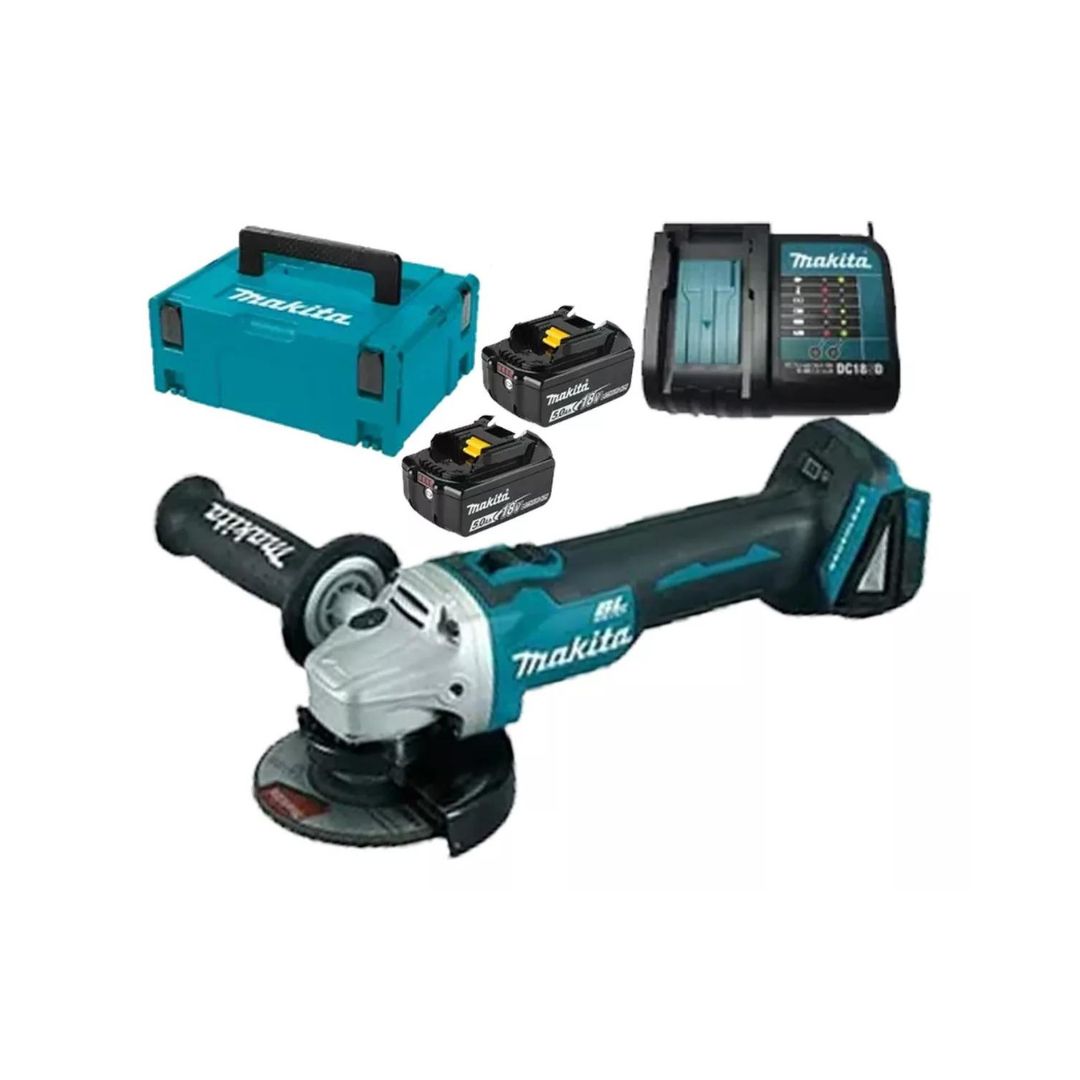 MINIESMERILADORA INALAMBRICA 4 1/2 MAKITA 18V C/2 BAT. BL1850 5AMP Y CARGADOR