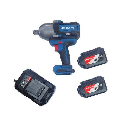 LLAVE DE IMPACTO DONG CHENG DCPB1288H2K DE 3/4" SIN CARBONES 20V CON 2 BATERIAS 4 AMP, CARGADOR Y ESTUCHE