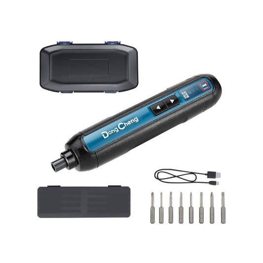 MINI DESTORNILLADOR INALAMBRICO DONG CHENG DCPL04-5E RECARGABLE DE 4V CON JUEGO DE ACCESORIOS Y ESTUCHE