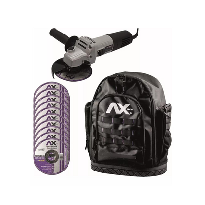 COMBO MOCHILA PARA HERRAMIENTAS DE USO RUDO AXTECH BP500+C01 MAS ESMERILADORA PROFESIONAL ES850, INCLUYE DISCOS DE CORTE